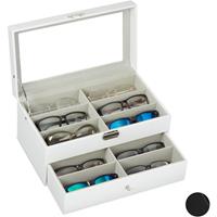 RELAXDAYS Brillenbox 12 Brillen, Aufbewahrung Sonnenbrillen, HBT: 15,5 x 33,5 x 19,5 cm, Kunstleder Brillenkoffer, weiß