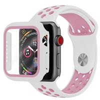 Strap-it Apple Watch sport band + TPU case (wit/roze)