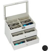 RELAXDAYS Brillenbox 18 Brillen, Aufbewahrung Sonnenbrillen, HBT: 22,5 x 33,5 x 19 cm, Kunstleder Brillenkoffer, weiß