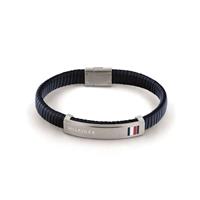 Tommy Hilfiger Donkerblauwe Leren Armband met Stalen Kopstuk