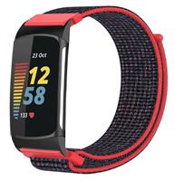 Strap-it Fitbit Charge 5 nylon bandje (rood/zwart)