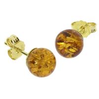 OSTSEE-SCHMUCK Paar Ohrstecker - Kugel 8 mm - Gold 585/000 - Bernstein (2-tlg)