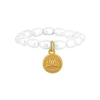 Caï Perlenring Perlen 925 Silber Münze vergoldet Lotusblüte, Süßwasserzuchtperlen