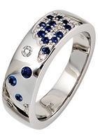 Jobo Diamantring, 585 Weißgold mit Safir und 13 Diamanten