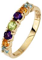 Jobo Fingerring, 333 Gold mit Amethyst Blautopas Citrin Peridot