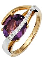 Jobo Diamantring, 585 Gold bicolor mit Amethyst und 11 Diamanten