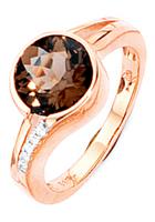 Jobo Diamantring, 585 Roségold mit Rauchquarz und 5 Diamanten