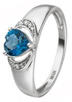 Jobo Fingerring »Herz-Ring«, 585 Weißgold mit Blautopas und 8 Diamanten