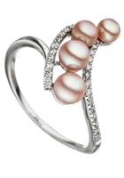 Jobo Fingerring »Ring mit 4 rosa Perlen und 24 Diamanten«, 585 Weißgold