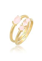 Elli Dames Stacking Ring Set Vintage Trend met roze kwarts in 925 Sterling Zilver Verguld Goud