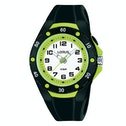 Kids Black Silicone Strap & White Dial Watch with Green Accents