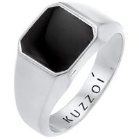 KUZZOI Heren Signet Ring Emaille Zwart Basis Trend in 925 Sterling Zilver verguld Zilver