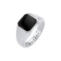 KUZZOI KUZZOI Ring Heren Signet Ring Emaille Zwart Basis Trend in 925 Sterling Zilver verguld
