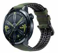 Strap-itÂ Strap-it Huawei Watch GT 3 46mm siliconen / leren bandje (zwart/groen)