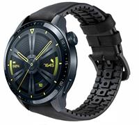 Strap-itÂ Strap-it Huawei Watch GT 3 46mm siliconen / leren bandje (zwart)
