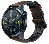 Strap-itÂ Strap-it Huawei Watch GT 3 46mm siliconen / leren bandje (zwart/bruin)