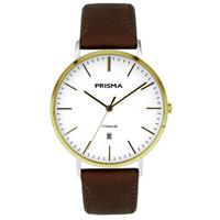 Prisma Bruin Heren Horloge met Lederen Band