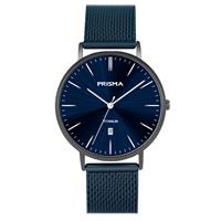 Prisma Zilverkleurig Herenhorloge met Blauwe Band