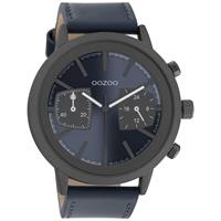 Oozoo C10807 Horloge Timepieces staal-leder blauw-grijs 50 mm
