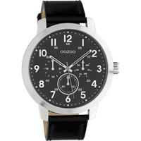 Oozoo C10506 Horloge Timepieces staal-leder zilverkleurig-zwart 45 mm
