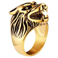 Mendes Heren ring edelstaal Wolf Goudkleurig-18mm