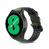 Strap-it Samsung Galaxy Watch 4 44mm siliconen / leren bandje (groen)