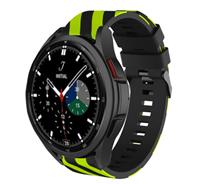 Strap-it Samsung Galaxy Watch 4 Classic 46mm gestreept siliconen bandje (zwart/geel)