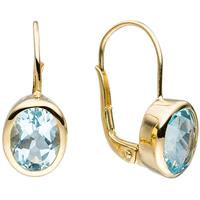 SIGO Boutons oval 333 Gold Gelbgold 2 Blautopase hellblau blau Ohrringe Ohrhänger