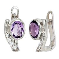 SIGO Creolen 925 Sterling Silber mit Zirkonia lila violett Ohrringe Silberohrringe