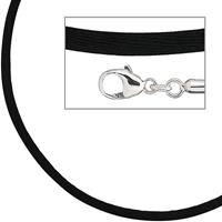SIGO Collier Halskette Seide schwarz 2,8 mm 42 cm, Verschluss 925 Silber Kette