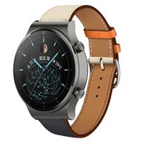 Strap-it Huawei Watch GT 2 Pro leren band (wit/donkerblauw)