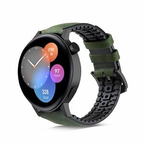 Strap-it Huawei Watch GT 3 42mm siliconen / leren bandje (zwart/groen)