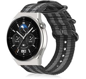 Strap-it Huawei Watch GT 3 Pro 46mm nylon gesp band (zwart/grijs)
