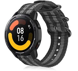 Strap-it Xiaomi Watch S1 nylon gesp band (zwart/grijs)