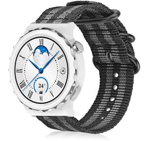 Strap-it Huawei Watch GT 3 Pro 43mm nylon gesp band (zwart/grijs)