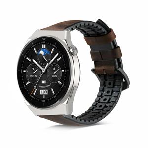 Strap-it Huawei Watch GT 3 Pro 46mm siliconen / leren bandje (bruin)