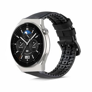 Strap-it Huawei Watch GT 3 Pro 46mm siliconen / leren bandje (zwart)