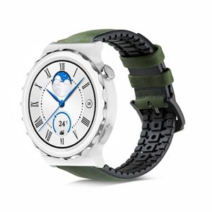 Strap-it Huawei Watch GT 3 Pro 43mm siliconen / leren bandje (groen)