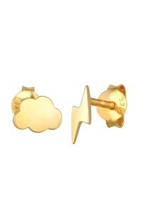 Elli, Ohrringe Wolke Blitz Astro Stecker 925 Silber in gold, Schmuck für Damen