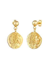 Elli, Ohrringe Stecker Coin Münze Antikes Design 925 Silber in gold, Schmuck für Damen