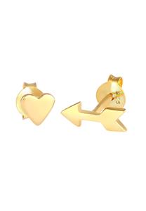 Elli, Ohrringe Herz Pfeil Heart And Arrow Liebe 925 Silber in gold, Schmuck für Damen