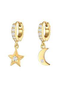 Elli, Ohrringe Creolen Ohrhänger Stern Mond 925 Silber in gold, Schmuck für Damen