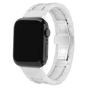 Strap-it Apple Watch keramiek stalen band (wit/zilver)