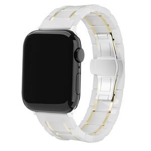 Strap-it Apple Watch keramiek stalen band (wit/goud)