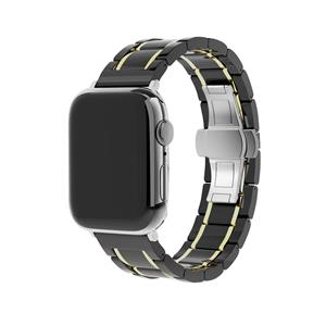 Strap-it Apple Watch keramiek stalen band (zwart/goud)