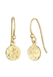 Elli, Ohrringe Plättchen Coin Organic Gehämmert 925 Silber in gold, Schmuck für Damen