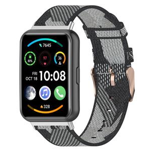 Strap-it Huawei Watch Fit 2 nylon gesp bandje (zwart/grijs)