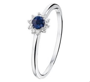 Tft Ring Saffier En Diamant 0.07ct H P1 Witgoud