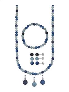 WENZ 8-delige sieradenset van blauwe sodaliet-, kwarts,- en angelietkralen Blauw
