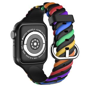 Strap-it Apple Watch 8 Twisted siliconen bandje (regenboog)